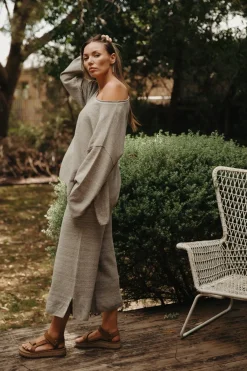 Talamaya Retreat Cotton Twist Pant - Dusty Olive & White