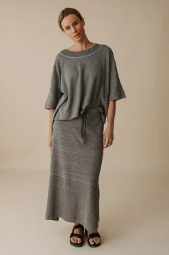 Talamaya Retreat Cotton Twist Tee Pullover - Washed Black & Silver