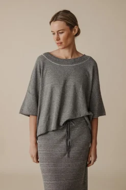 Talamaya Retreat Cotton Twist Tee Pullover - Washed Black & Silver