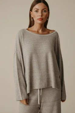 Talamaya Retreat Cotton Twist Pullover - Dusty Olive & White