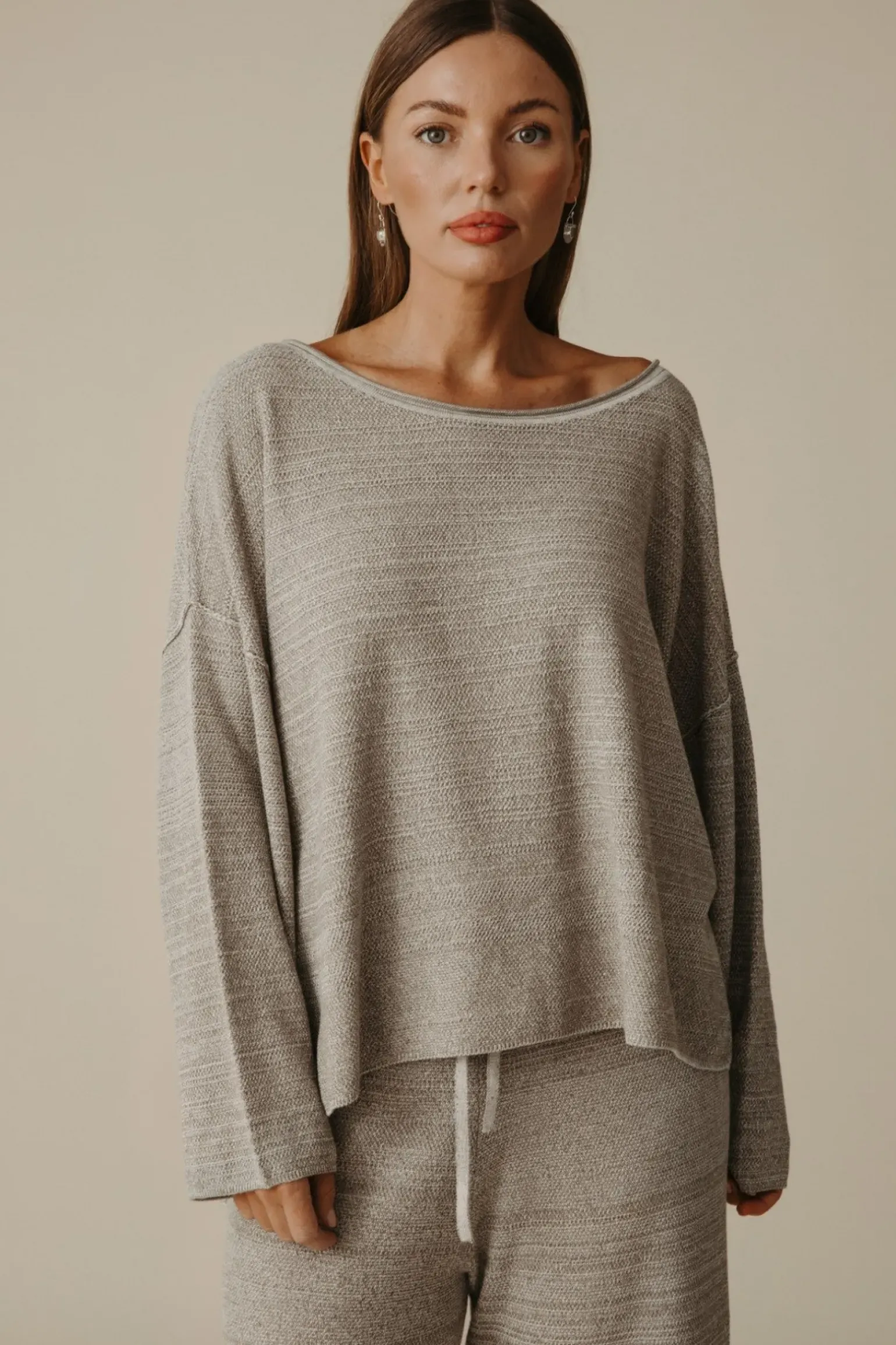 Talamaya Retreat Cotton Twist Pullover - Dusty Olive & White