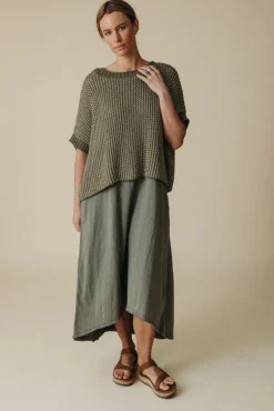 Talamaya Sunray Rib Crop Pullover - Dusty Olive