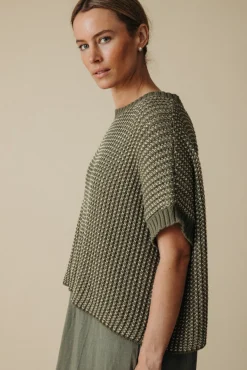 Talamaya Sunray Rib Crop Pullover - Dusty Olive