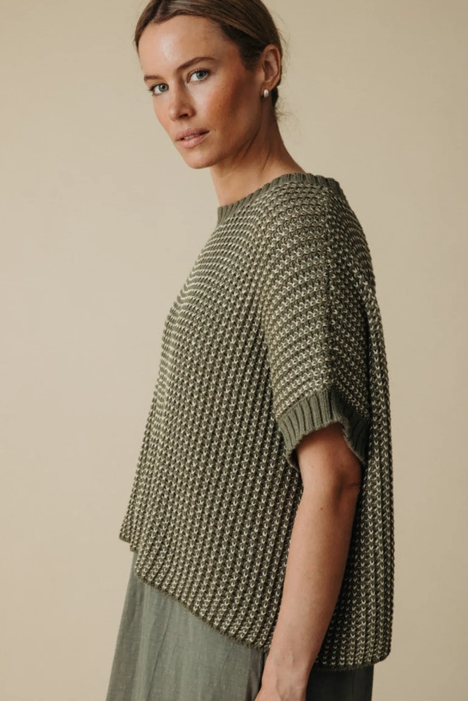 Talamaya Sunray Rib Crop Pullover - Dusty Olive
