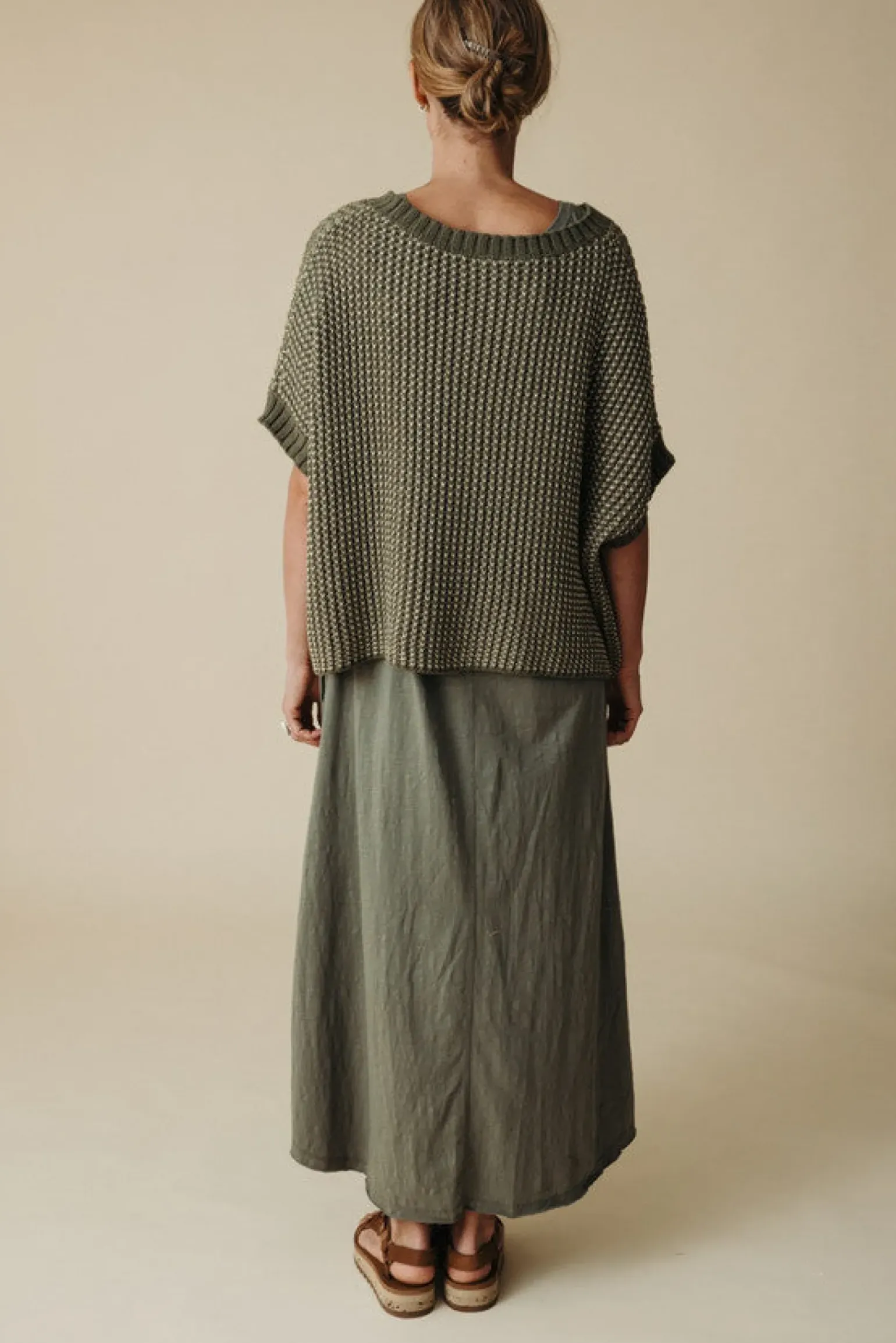 Talamaya Sunray Rib Crop Pullover - Dusty Olive