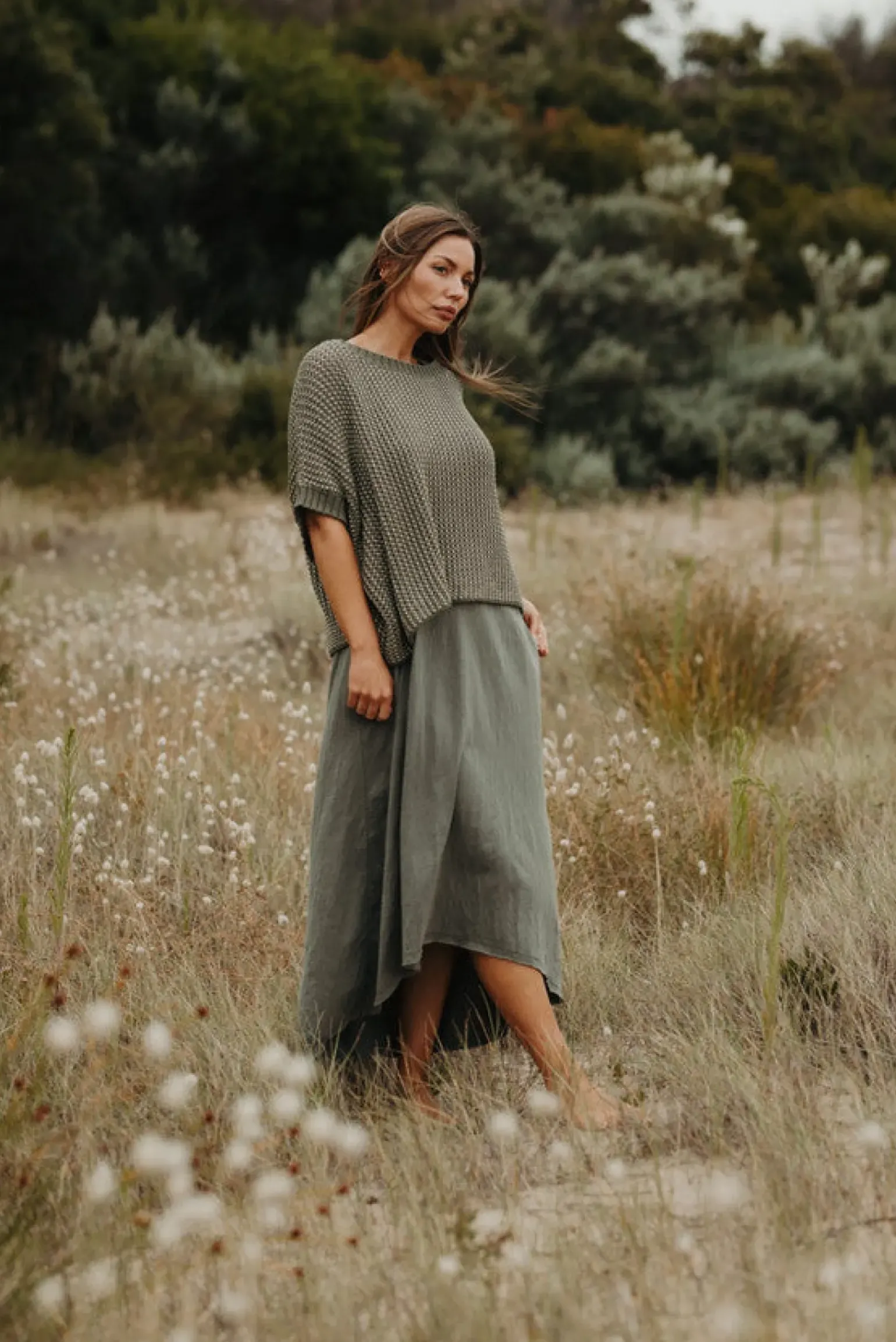 Talamaya Sunray Rib Crop Pullover - Dusty Olive