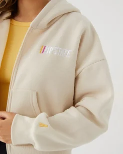 Upstate Zip Through Cropped Hoodie- Chalk Multi